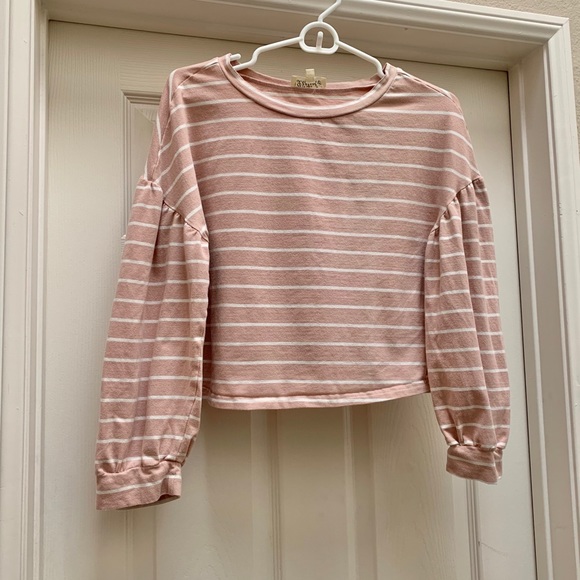 Pink Puff Sleeve Crewneck Crop Sweatshirt - Picture 6 of 6